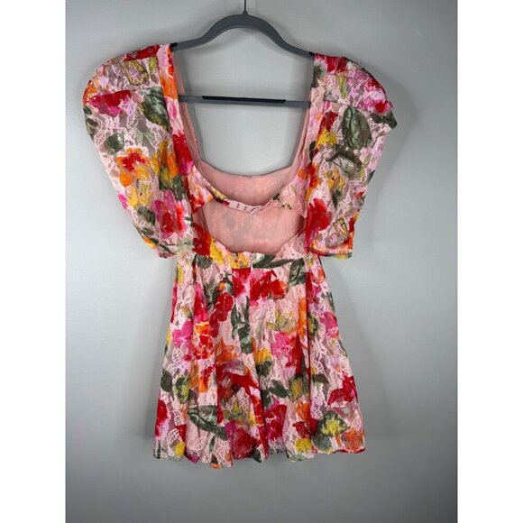 NWT For Love & Lemons Dascha Puff Sleeve Mini Dress Light Pink Floral Lace XS - Picture 6 of 7